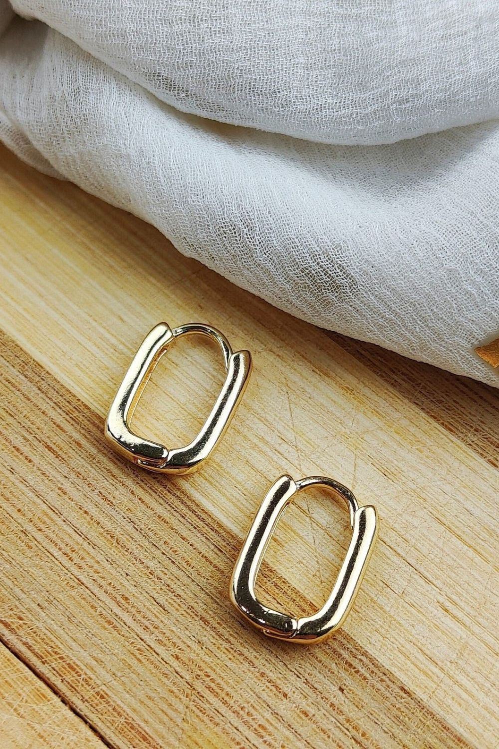 The Colourful Aura Sterling Silver U Shape Rectangle Hoop Earrings