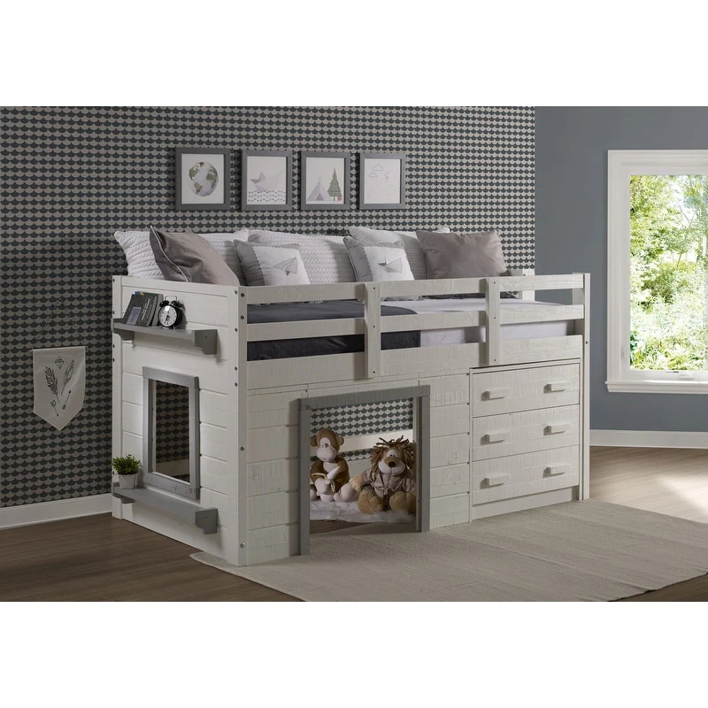 Sweet Dreams Twin-sized White/Grey Low Loft Bed