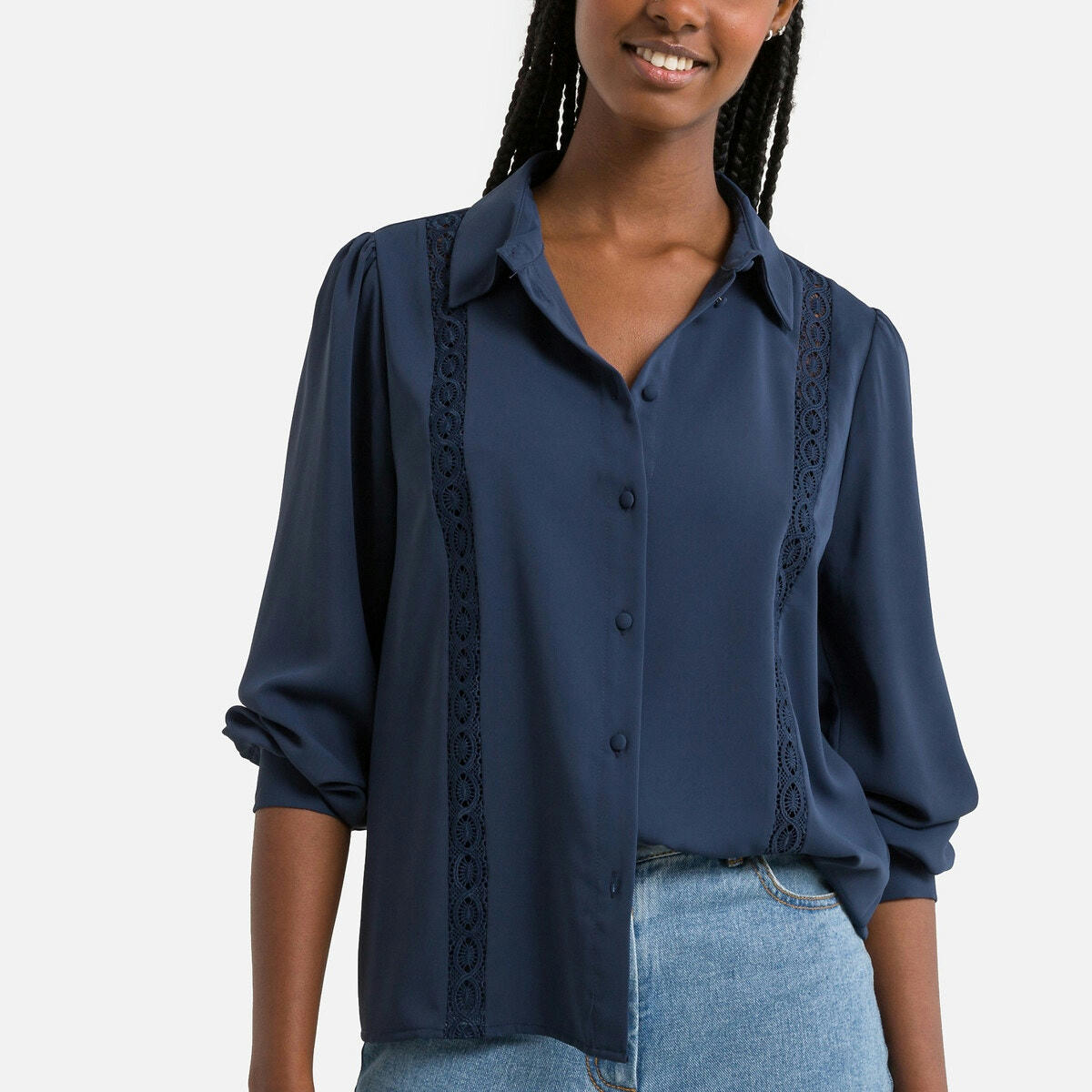 Chemise, manches longues, détail dentelle