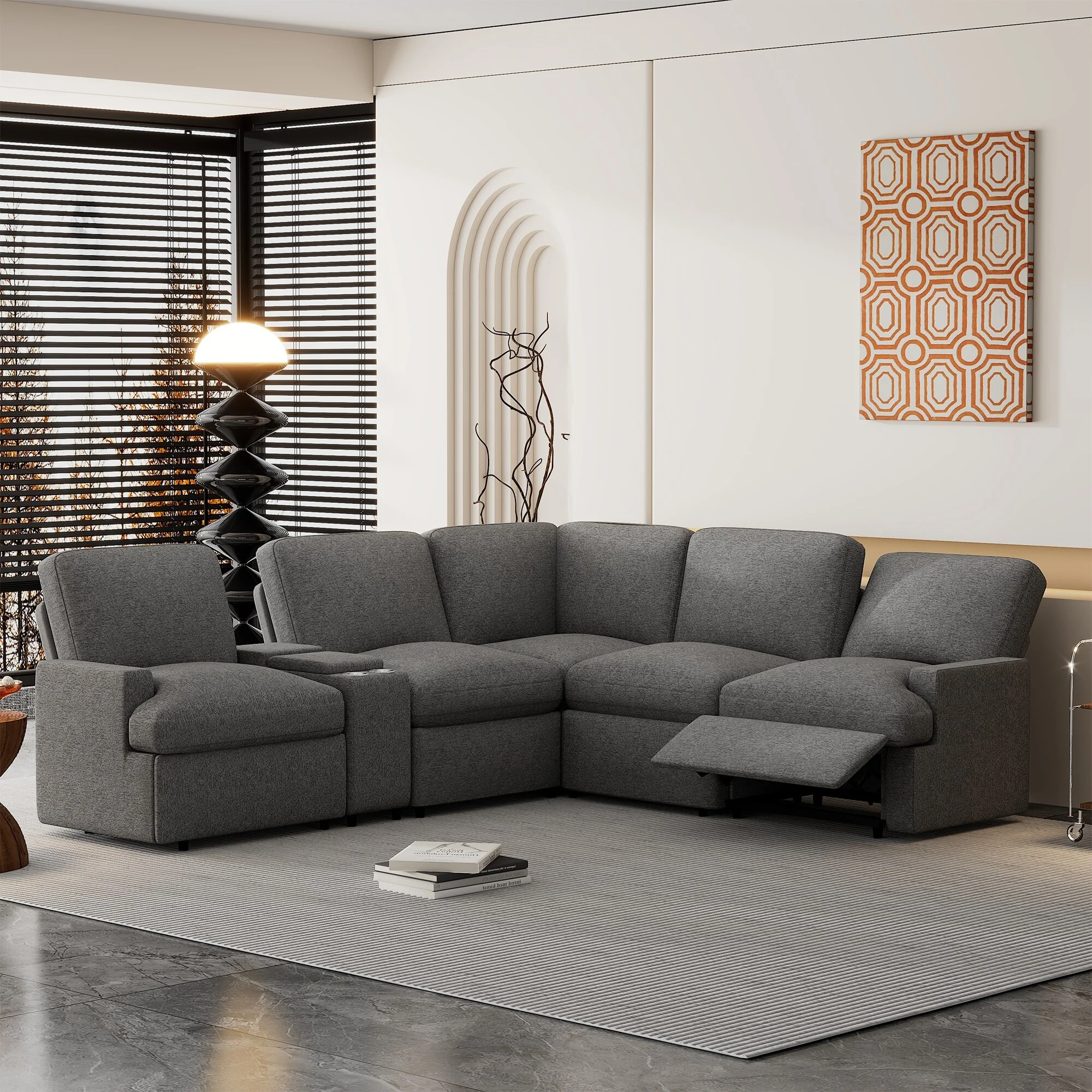 Modern L Shaped Reclining Sectional Sofa with Power Recliners and USB Ports and Storage for Living Rooms or Apartments