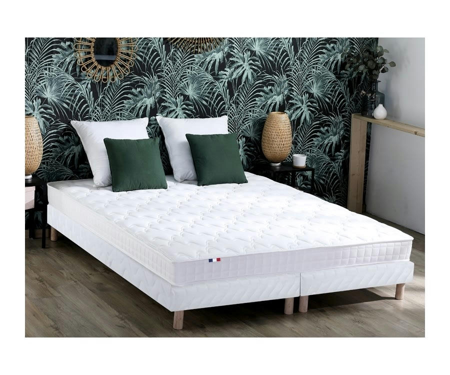 ENSEMBLE AZUR - Ensemble matelas mémoire de forme sommier blanc 160x200