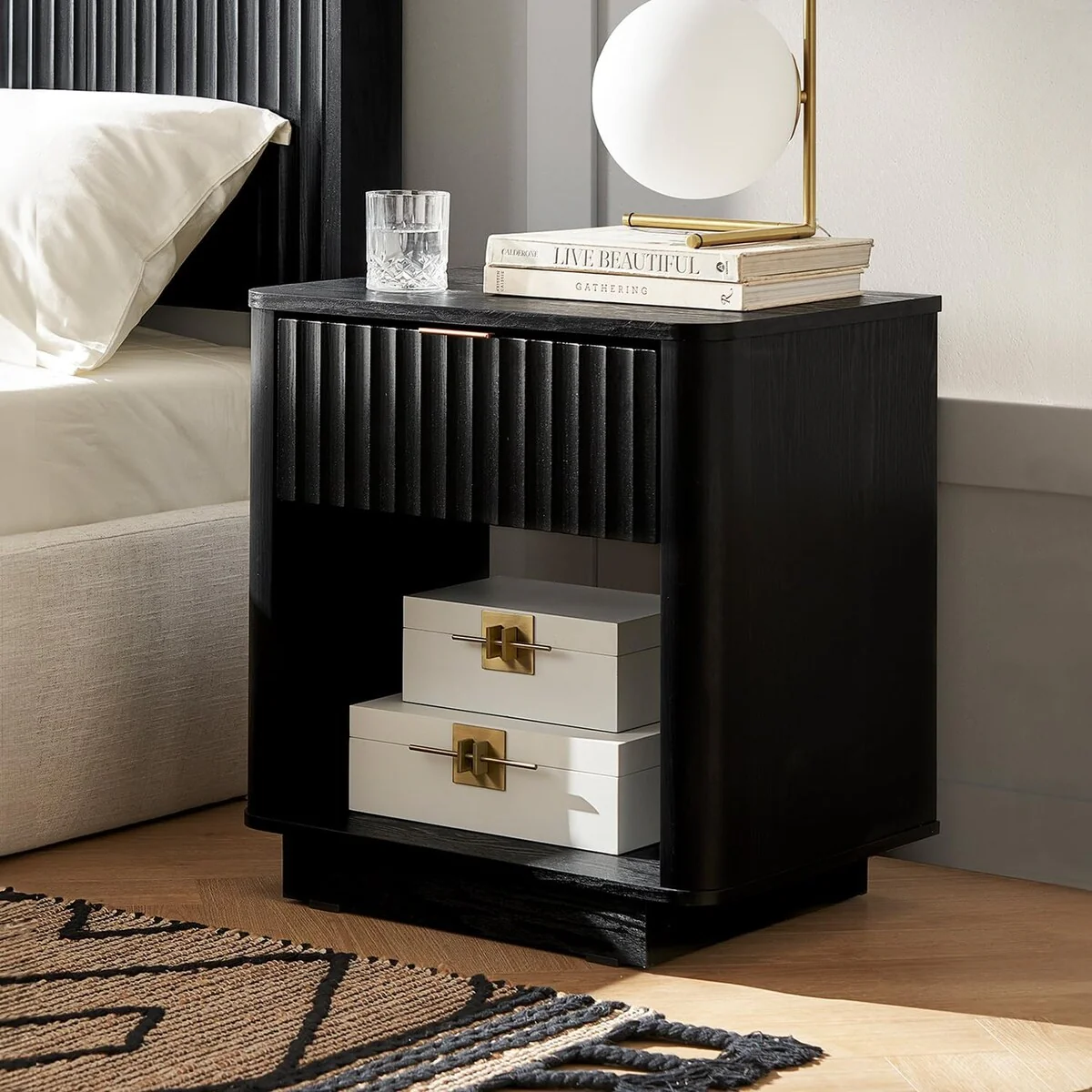 Mopio Brooklyn Night Stand, Modern Farmhouse Nightstand, Small Side Table, Bedside Table with Drawer, End Table with Storage