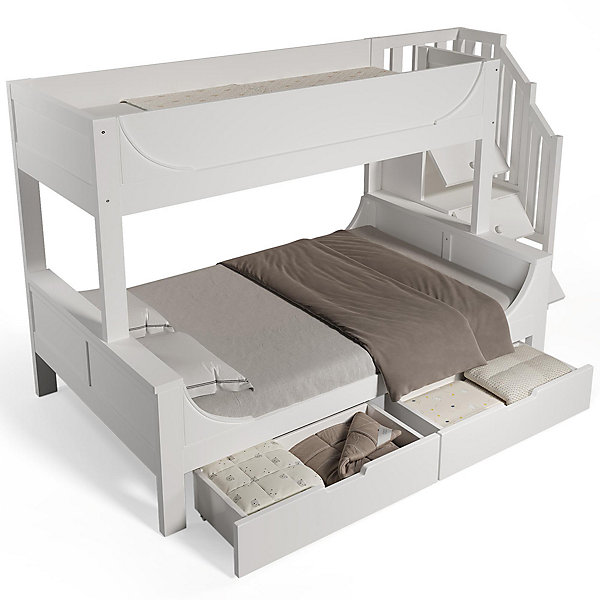 Lit superposé pour enfants avec échelle et tiroirs, lit supérieur 90 x 200, lit inférieur 140 x 200, blanc (matelas non inclus)