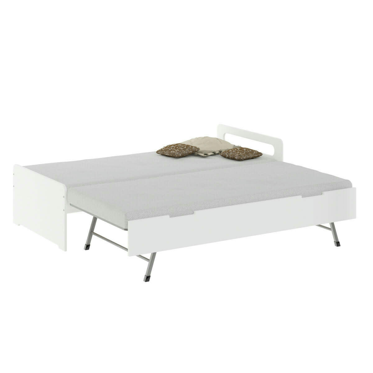 LOUNA - Lit gigogne 90x200 cm bois massif blanc