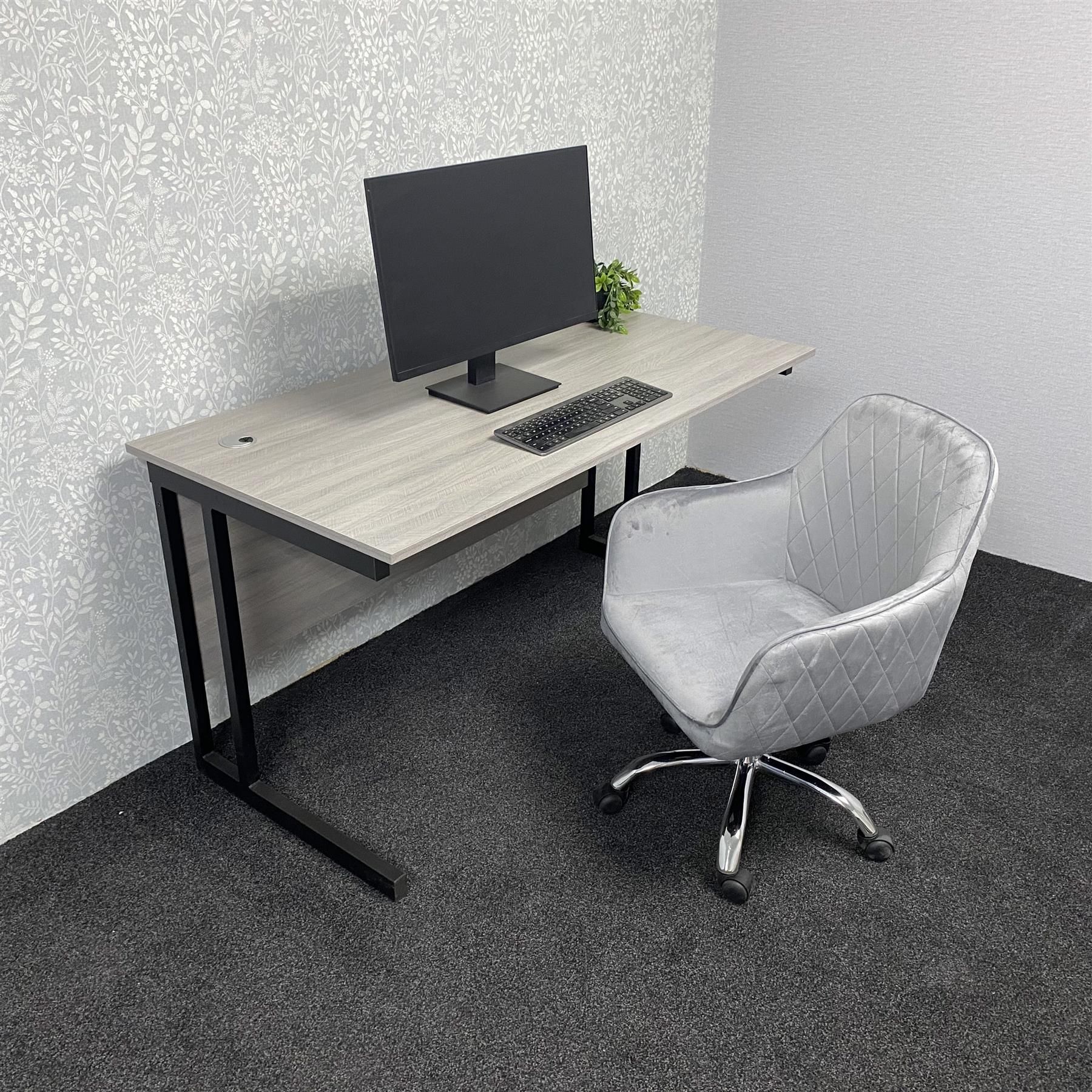 KOSY KOALA Grey Office Desk with Grey Velvet Upholstered Chair Wooden Room Furniture