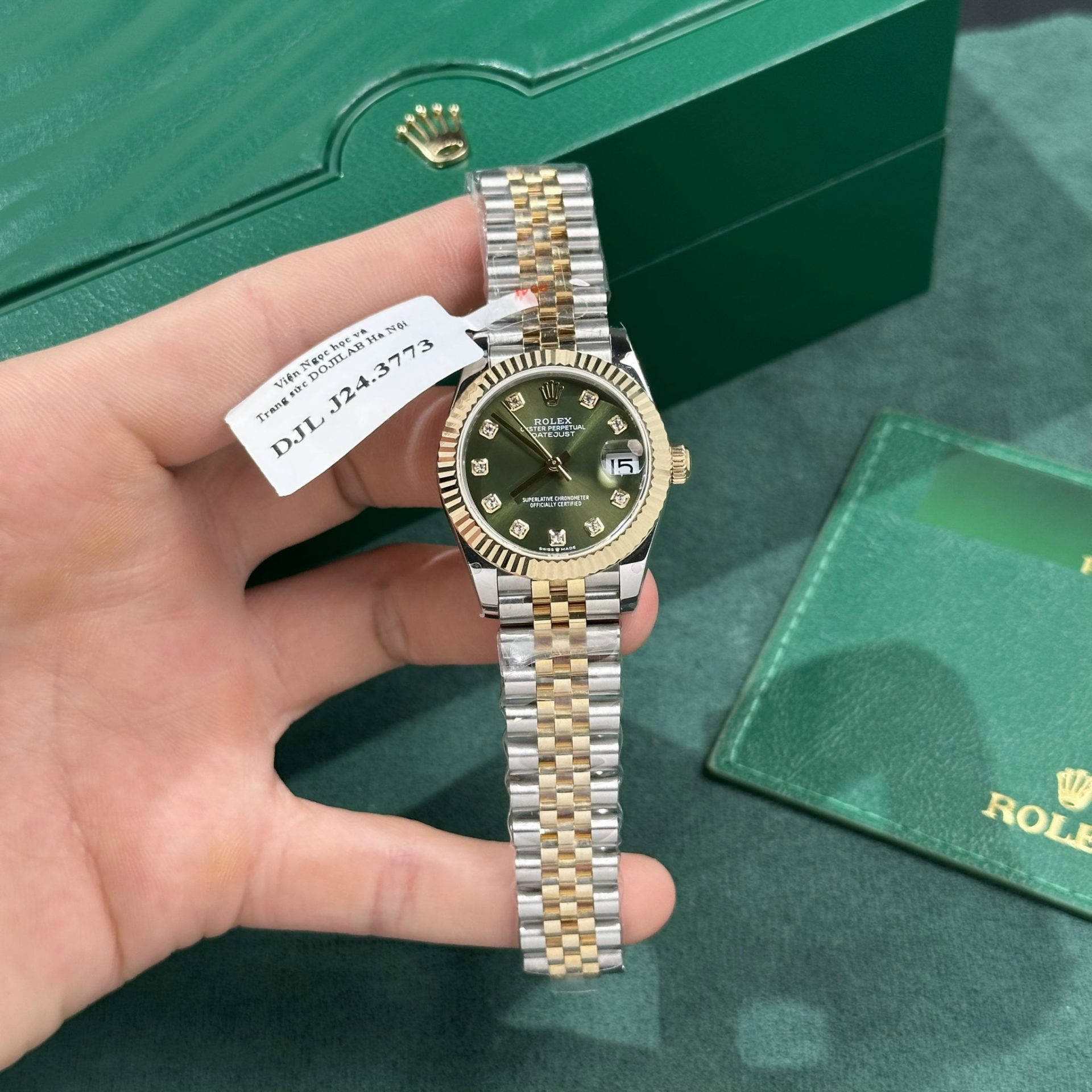 Rolex Datejust SS/YG Plated Green Dial CZ Diamonds 31mm Jub Super Clone