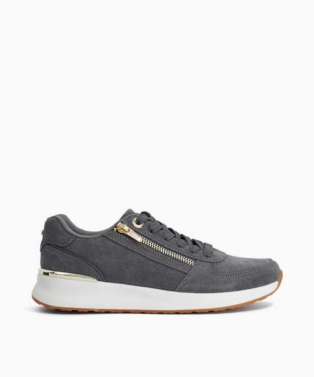 Excise Grey - Suede Zip-Detail Low-Top Trainers