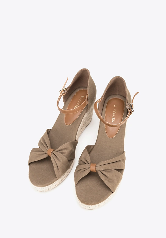 Damskie espadryle z kokardą z przodu khaki