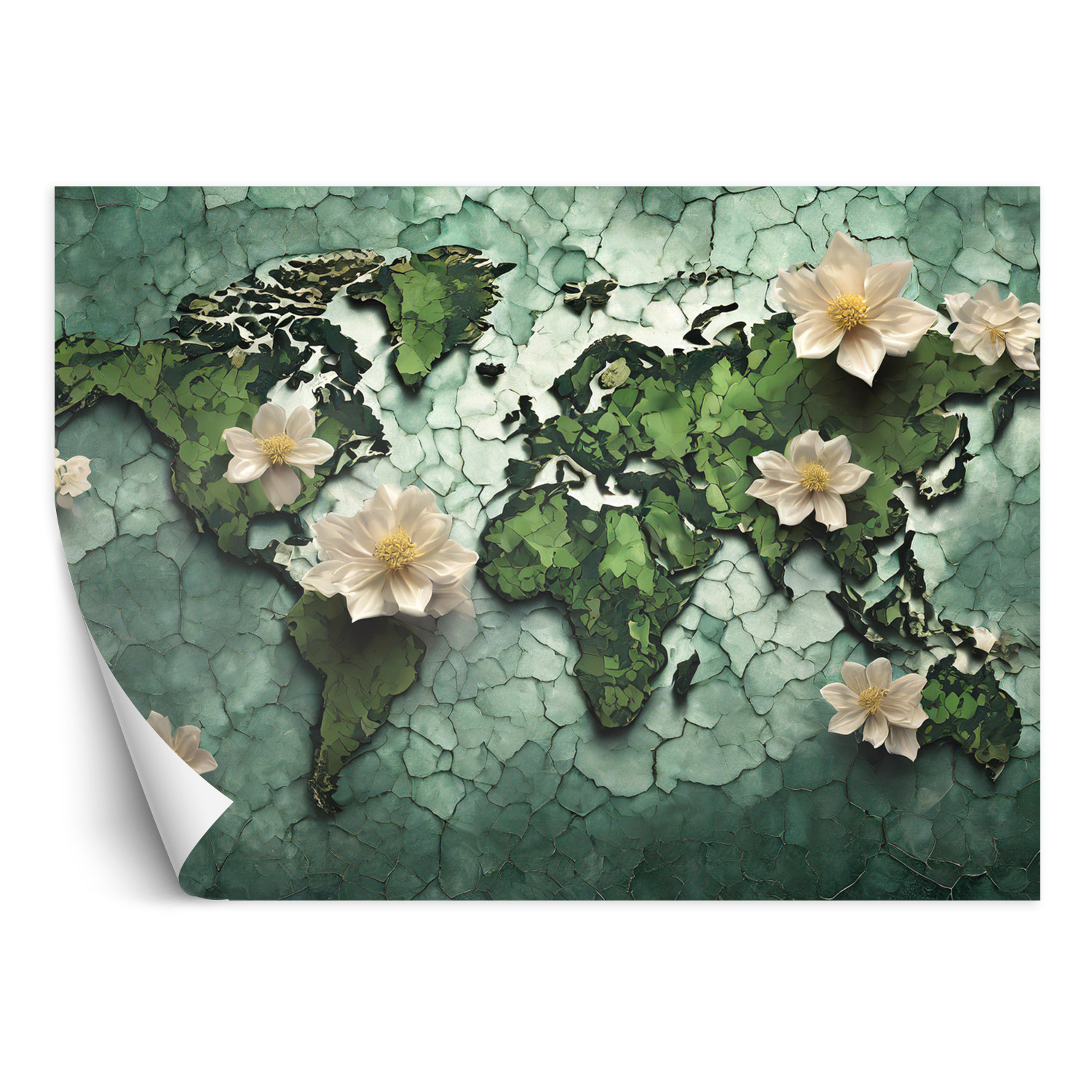 Feeby Fototapeta Kwiaty Mapa Świata Zielony