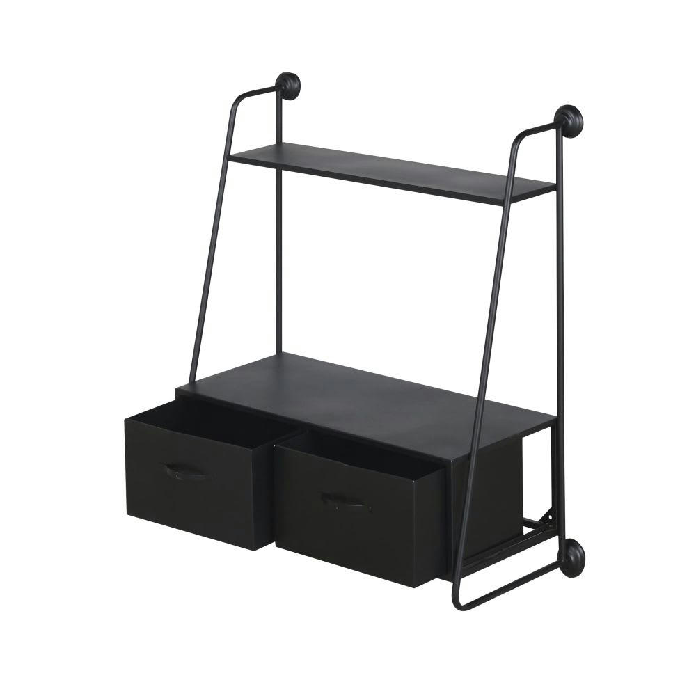 MARIO - Etagère 2 tiroirs en métal noir