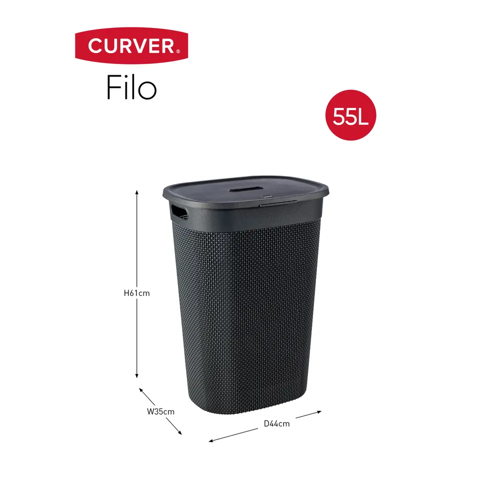 Curver Filo Wasmand met deksel 55L - Donkergrijs