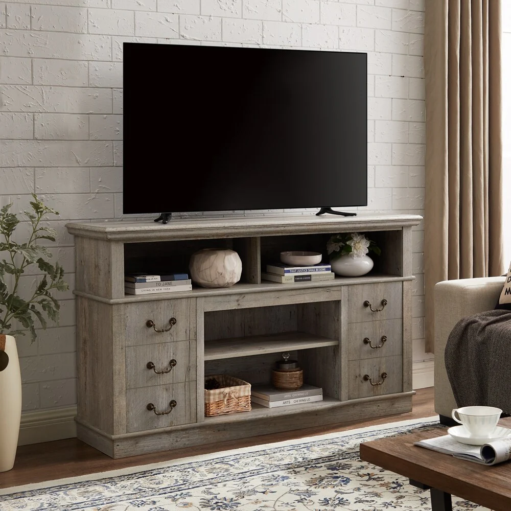 Light Gray 60 Traditional TV Stand with Open & Closed Storage for TVs Up to 65