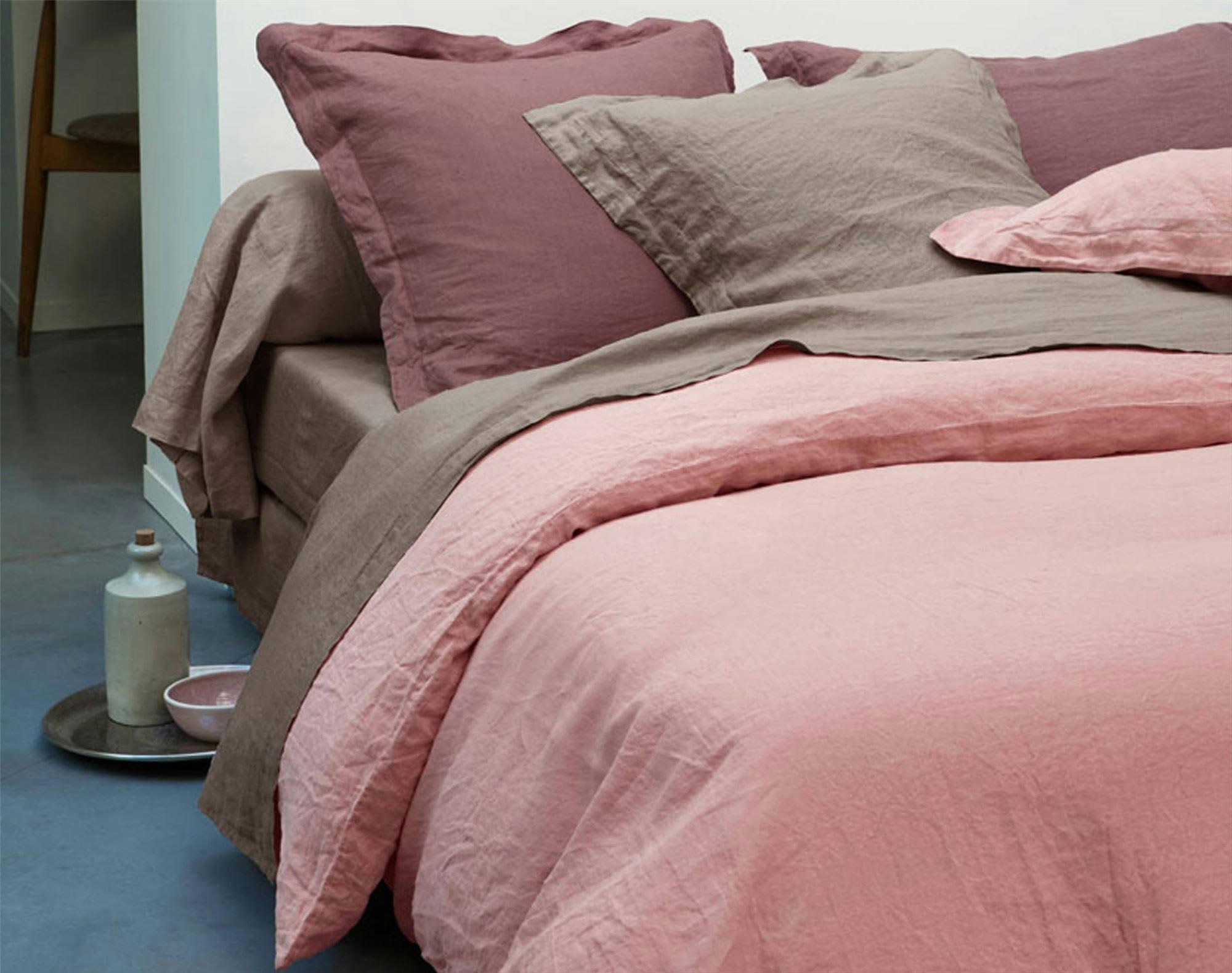 GAMME UNIE LIN PRÉLAVÉ - Taie volant 63x63 rose thé en lin