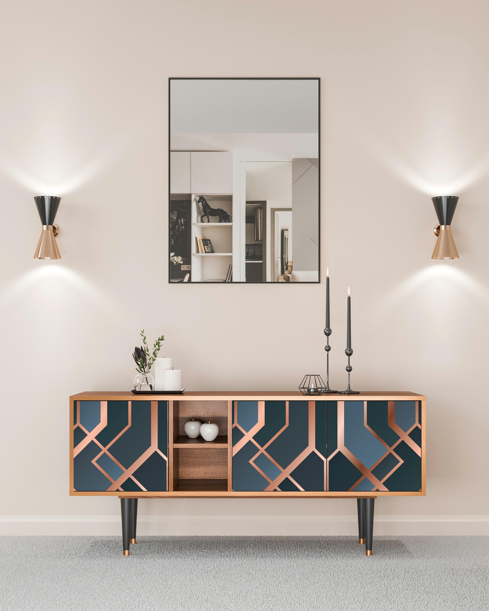 ASHY 1920' - Meuble TV  bleu-vert 3 tiroirs L 150 cm