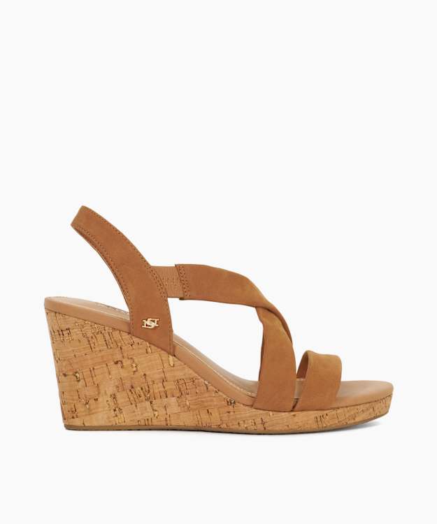 Kamies Tan - Leather Cork Wedge Sandals