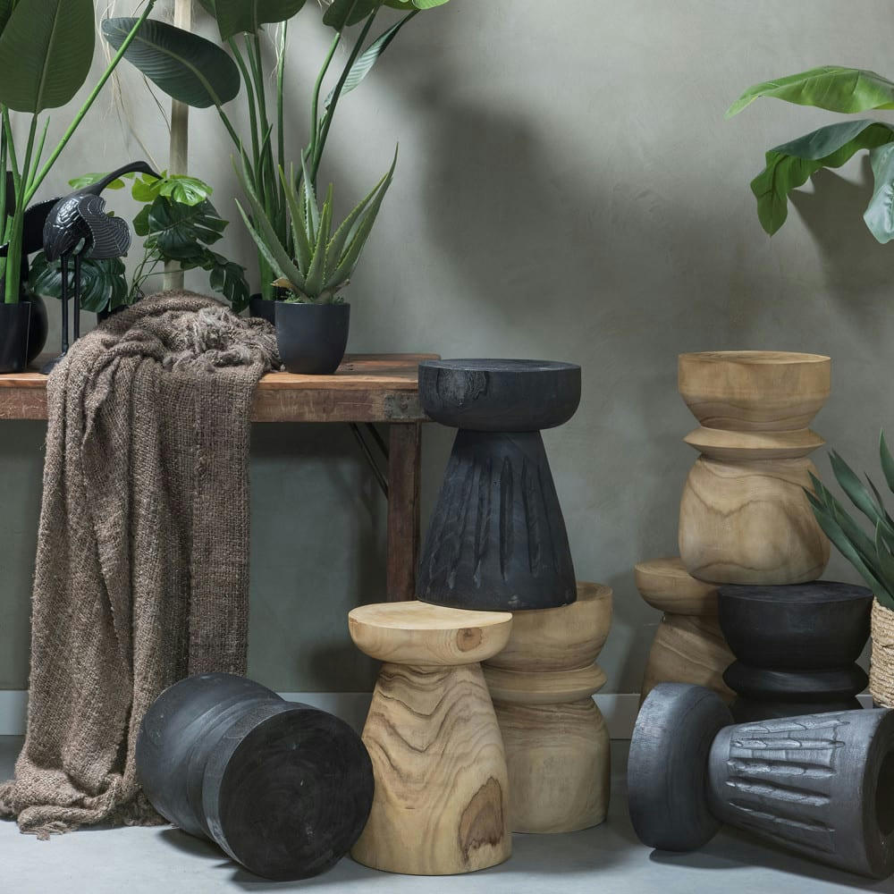 BIKKEL - Tabouret en bois D28cm noir