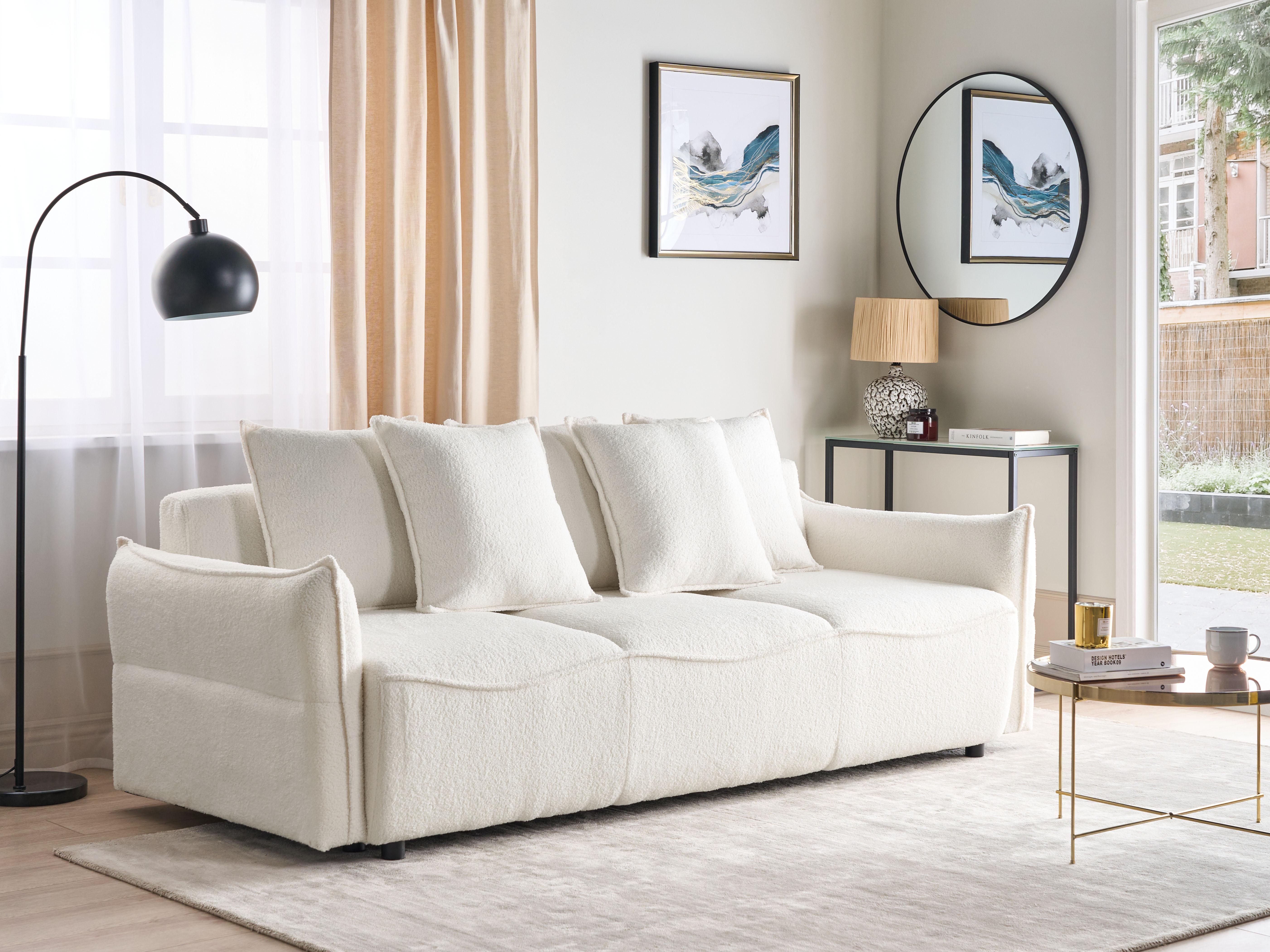 Sofa Bed 3 Seater KRAMA Boucle White with Storage