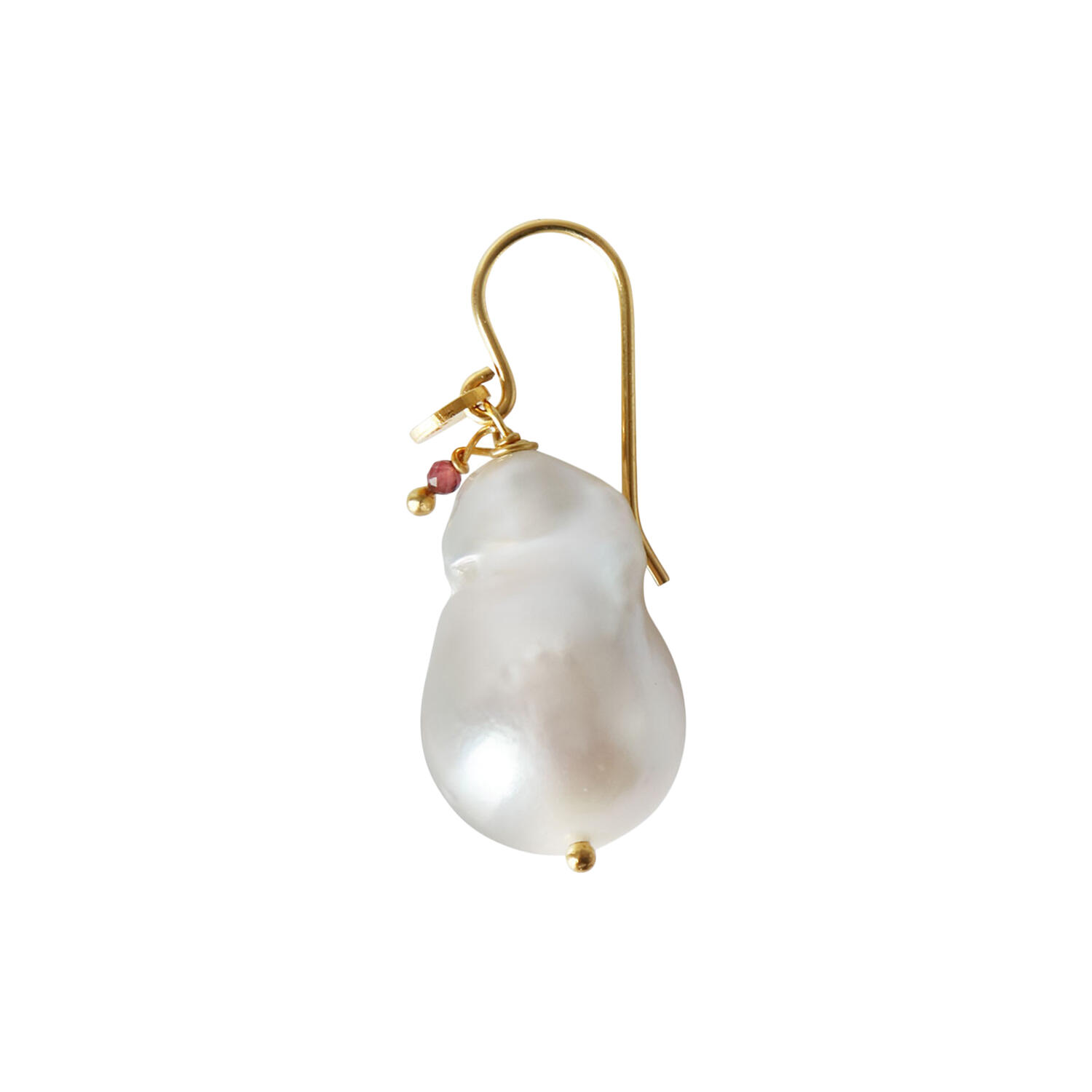Baroque Pearl Earring with Gemstone Single, gold