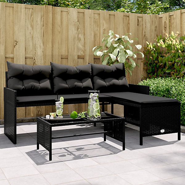 Canapé de jardin avec table et coussins en forme de L noir vidaXL