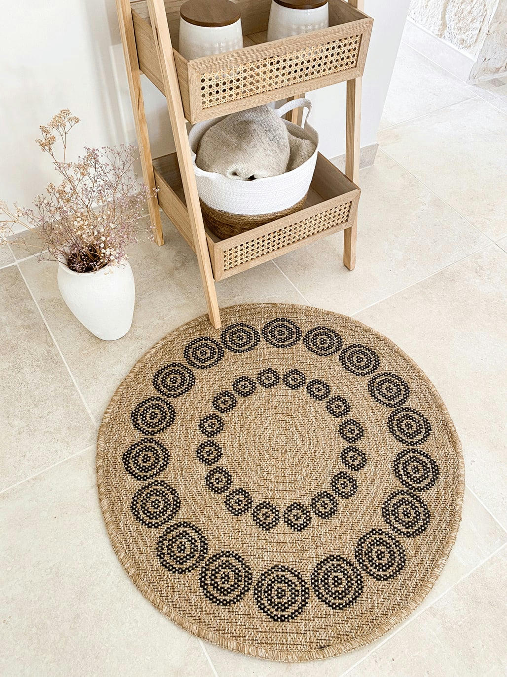 NATURE - Tapis intérieur et extérieur effet jute géométrique noir diamètre 160