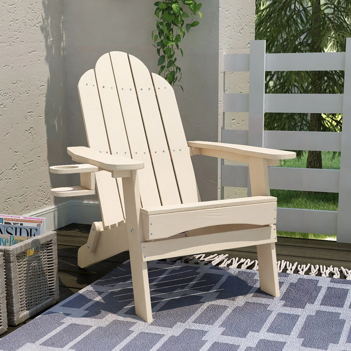 LUE BONA Eco-Friendly Patio Folding HDPS Plastic Outdoor Adirondack Chairs With Cup Holder - 35D x 30W x 36.2H