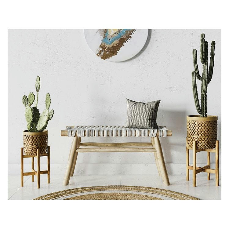 KIRA - Banc 2 places 90 cm tressé en macramé et branche de teck