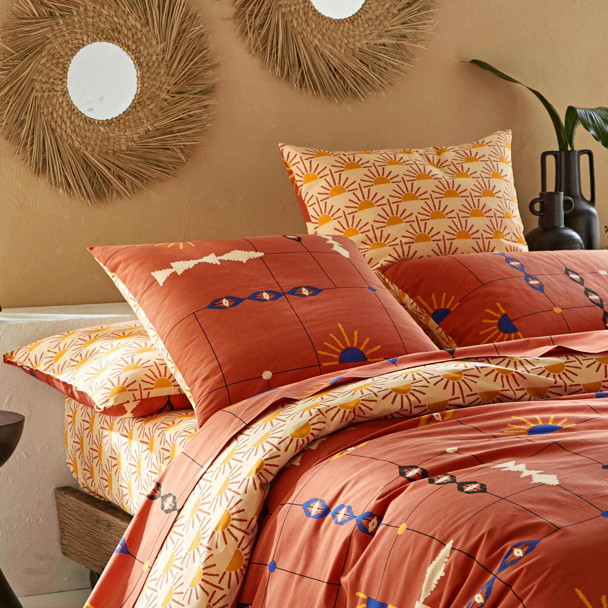 OAXACA - Housse de couette 260x240 orange terracotta en coton