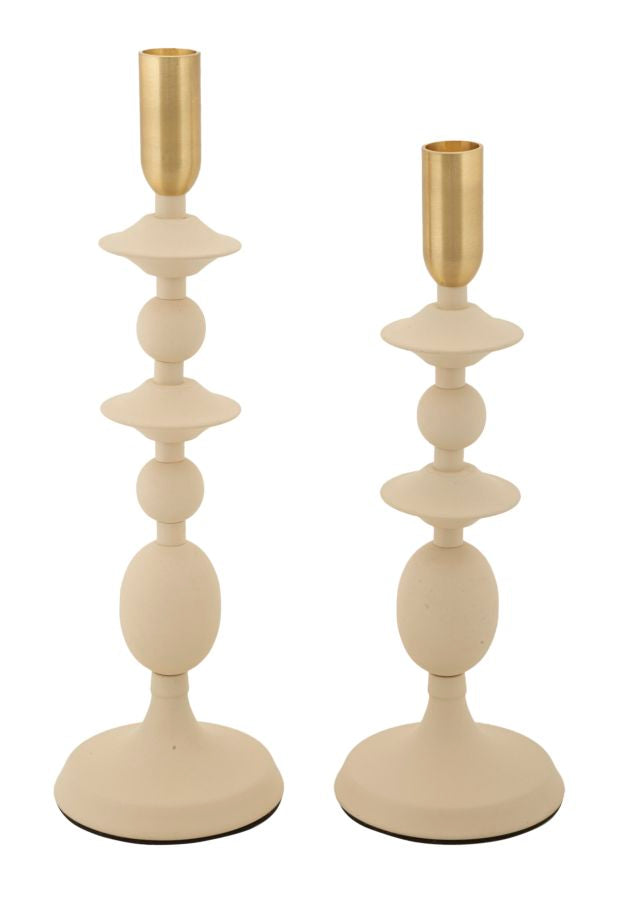 Set van 2 crèmekleurige en gouden metalen kaarsenhouders
