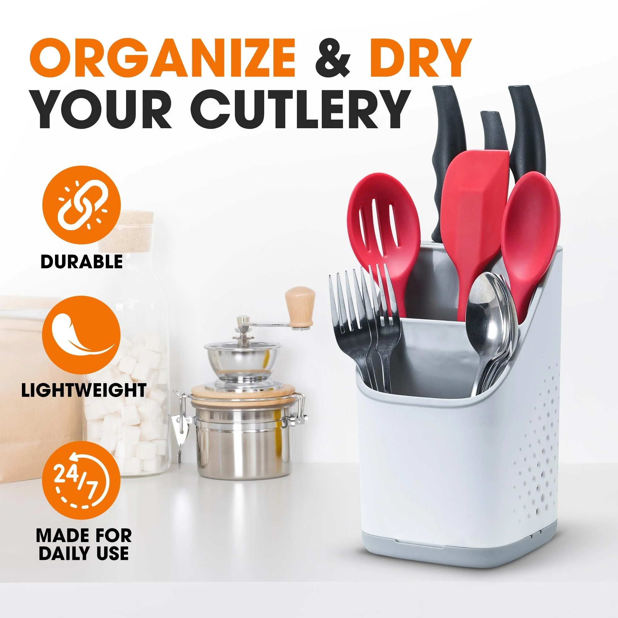 Cheer Collection Utensil Organizer Caddy and Drying Rack with Drip Tray - 4.72 x 5 x 7.48