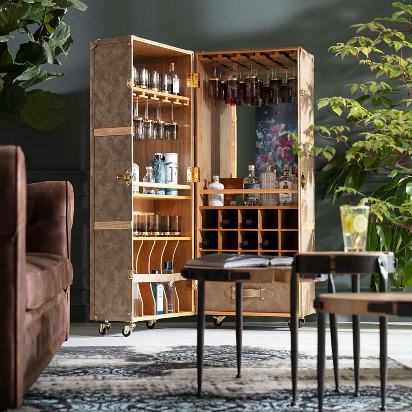 WEST COAST - Bar-coffre taupe imitation cuir