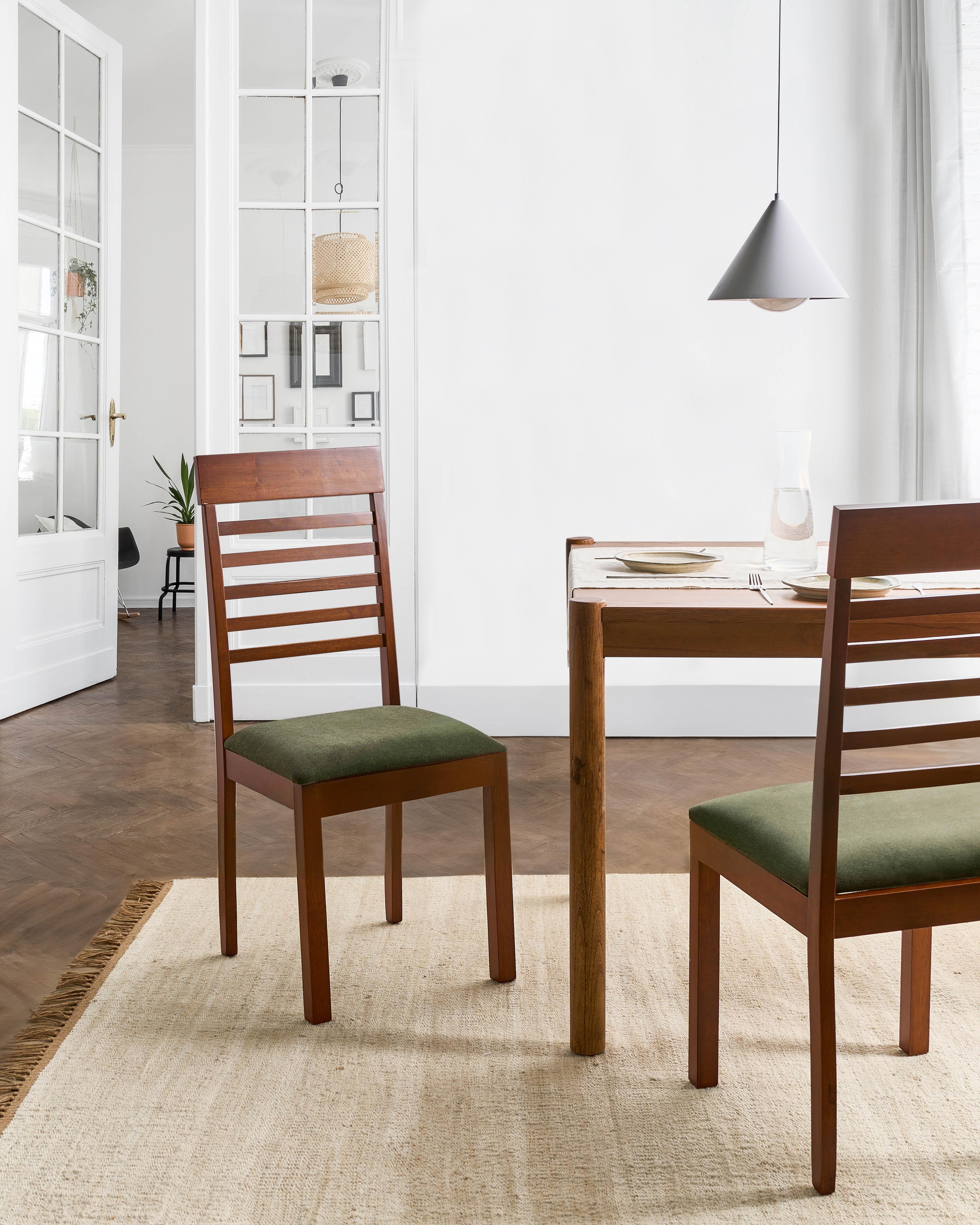 Set of 2 Dining Chairs ORTLEY Wood Dark Brown/ Green