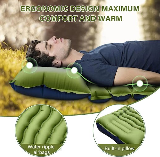 NNEOBA 4-Inch Thick Inflatable Camping Sleeping Mat Built-in Pillow And Pump Green