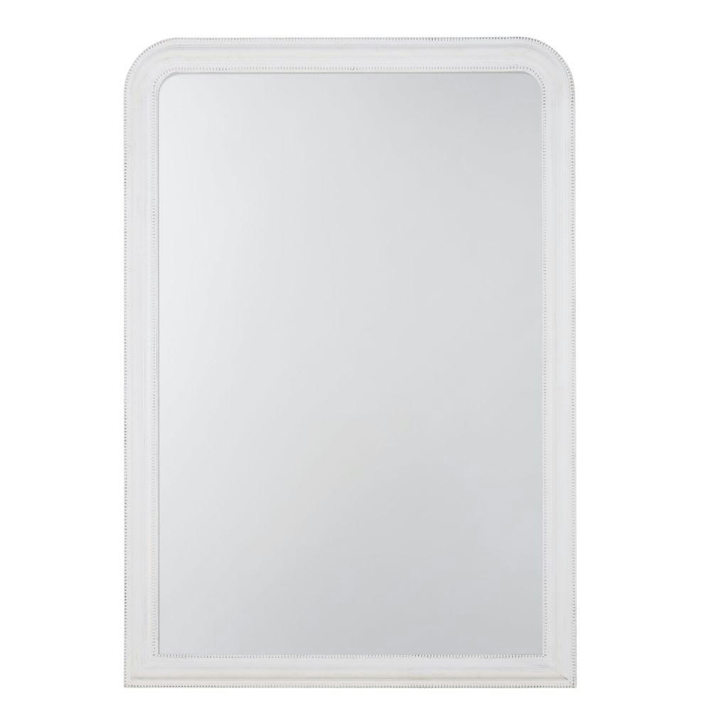 RAPHAEL - Miroir rectangulaire à moulures en bois de paulownia blanc 108x150