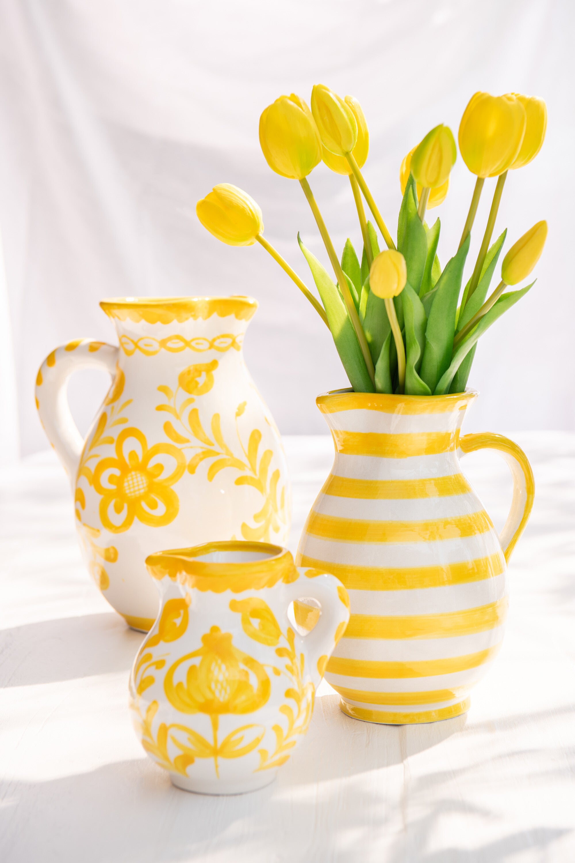 J-Line kruik Granada Stripes - keramiek - wit geel - medium