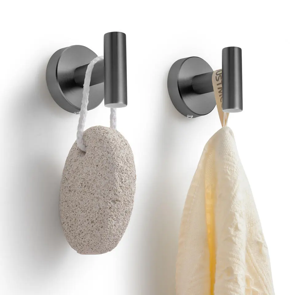 VDN Stainless Handdoekhaakjes gun metal - Ophanghaakjes - 2 Stuks