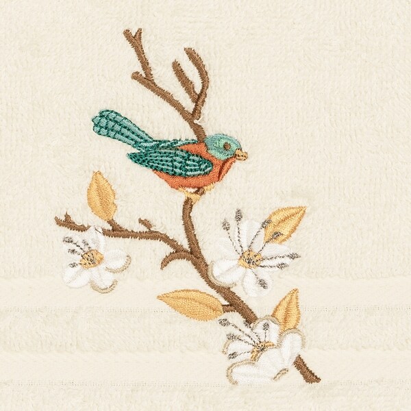Authentic Hotel and Spa Turkish Cotton Blue Bird Embroidered Cream 8-piece Towel Set