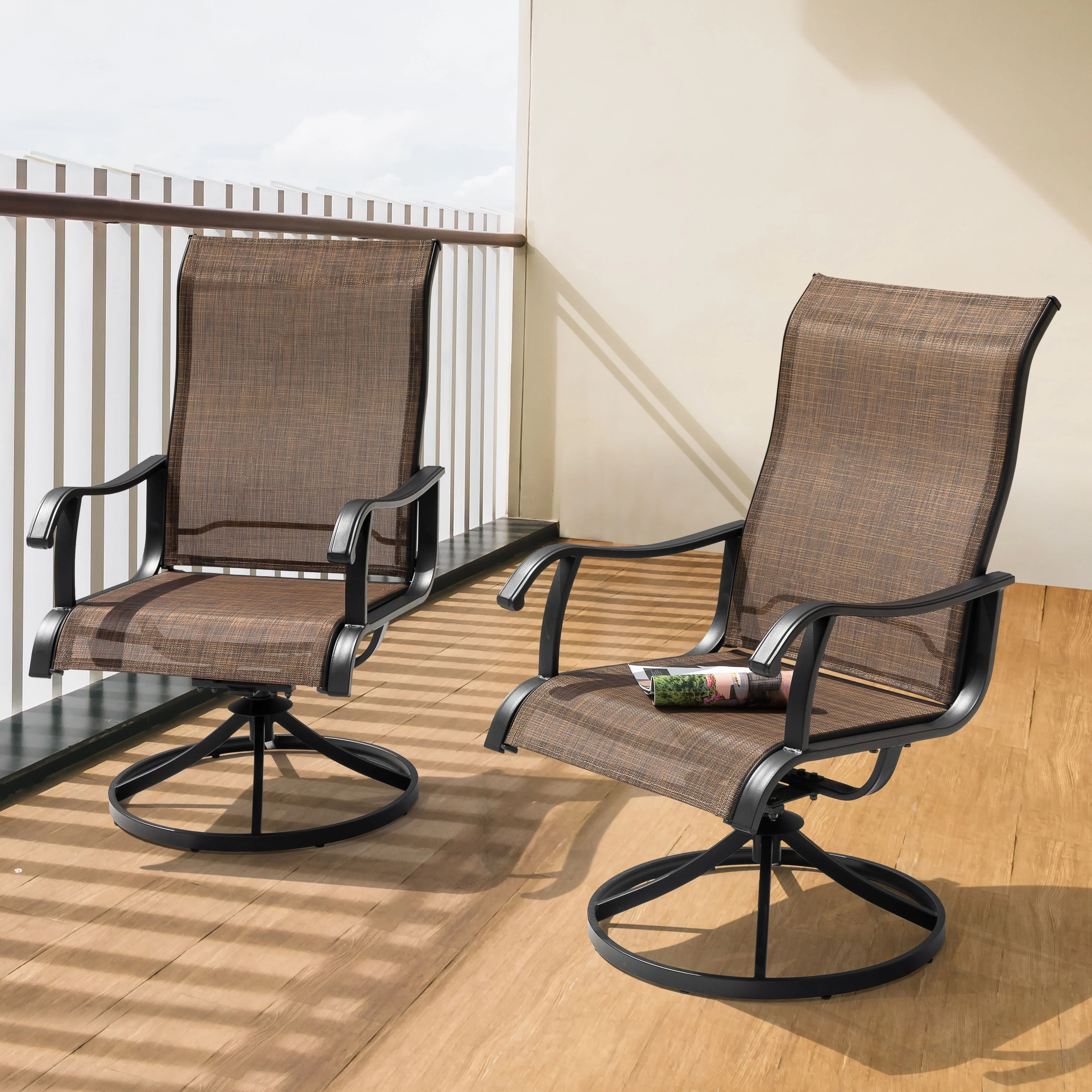 Nuu Garden 4-Piece Outdoor Textilene Swivel Dining Chairs - Swivel Chairs
