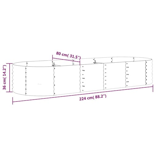 NNEVL Garden Raised Bed Powder-Coated Steel 224x80x36 cm Silver