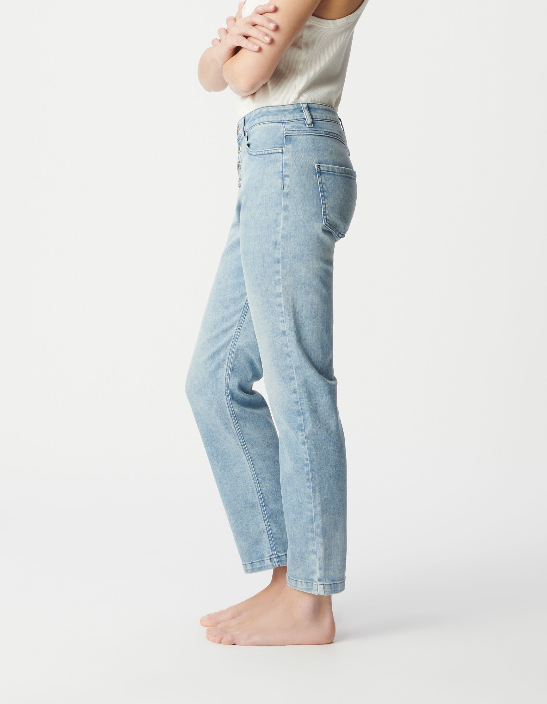 Jean bleu clair cropped boutons apparents powerstretch Femme