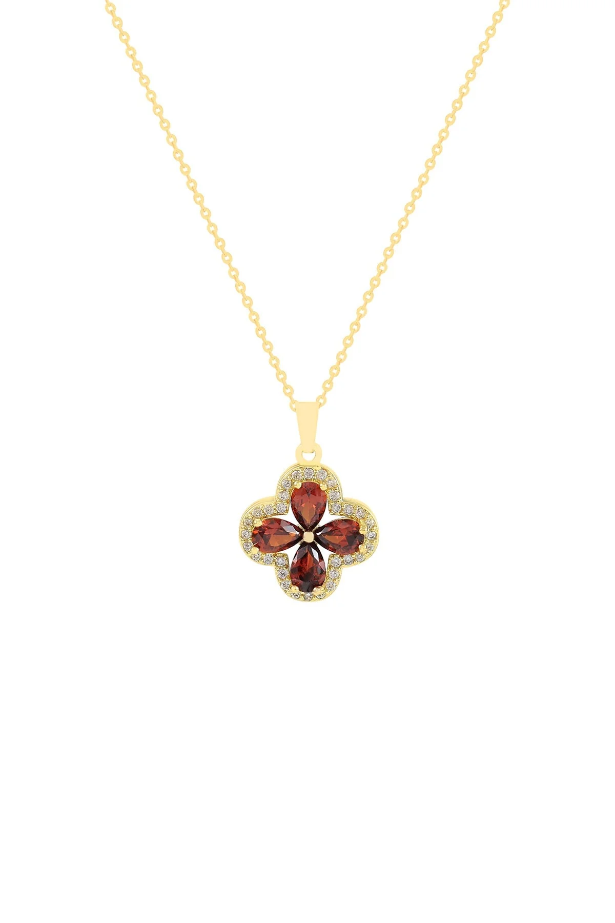 Red Garnet Clover Necklace