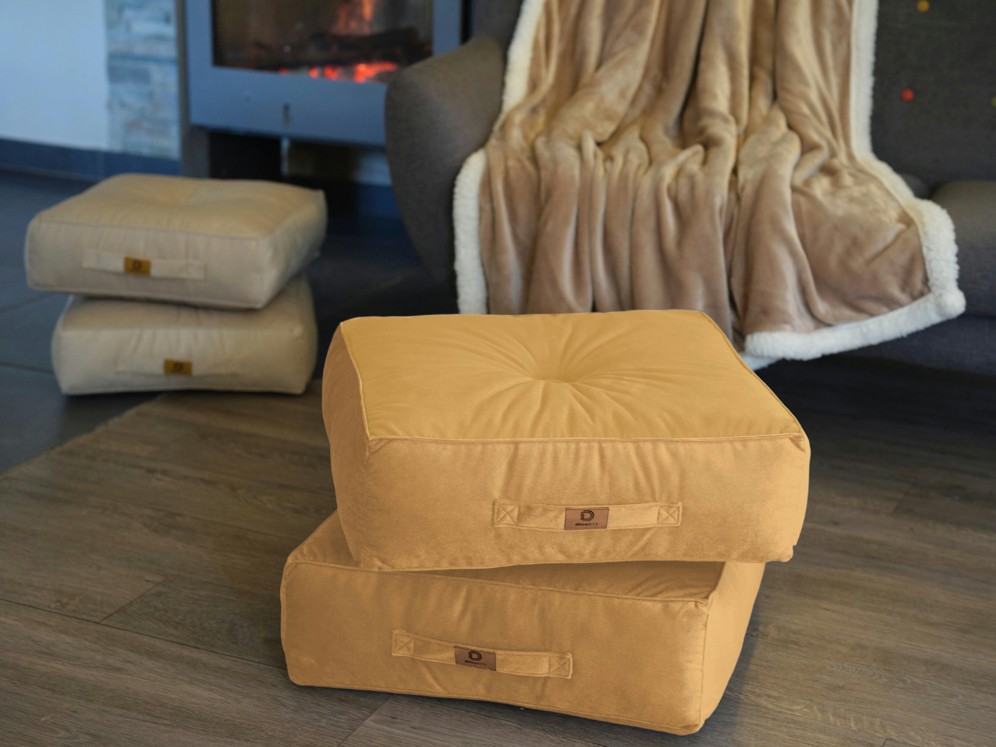 - Pouf en velours 50 x 50 x 14 cm lot de 2 - beige