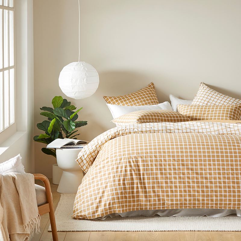 Stonewashed Cotton Printed Gold Gingham Pillowcases