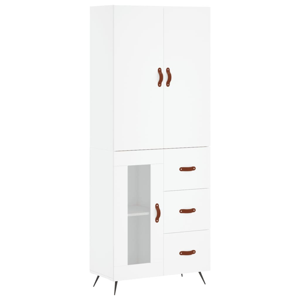 Szafka Regał Witrynka Biała z Drzwiami Szklanymi 69.5x34x180 cm do Salonu