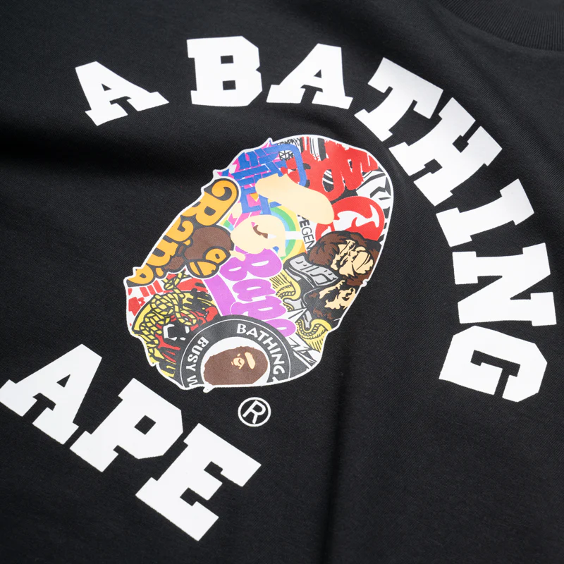 A Bathing Ape Multi Logo College Tee - Black