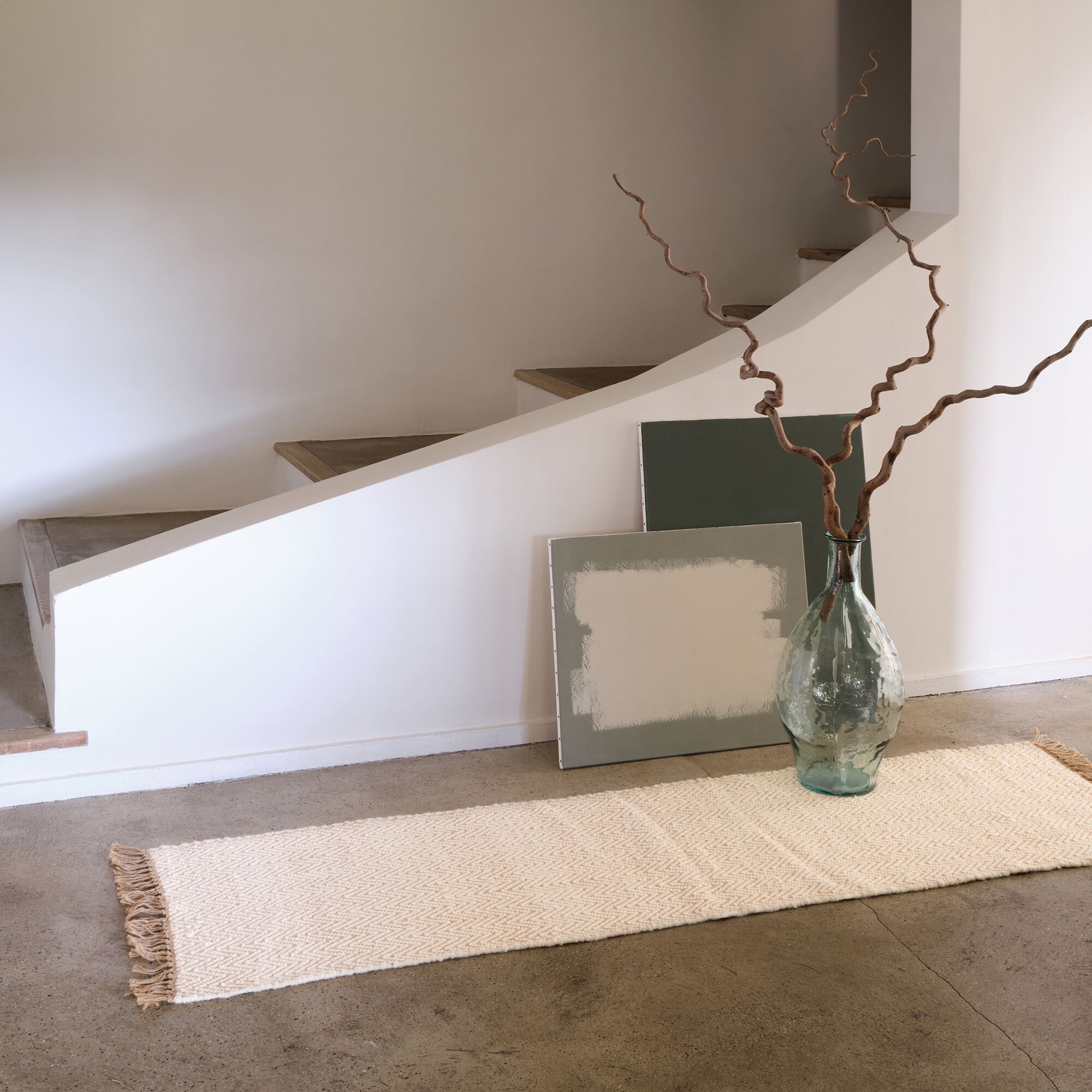 TURAU - Tapis de couloir et laine et jute - blanc 60x200cm