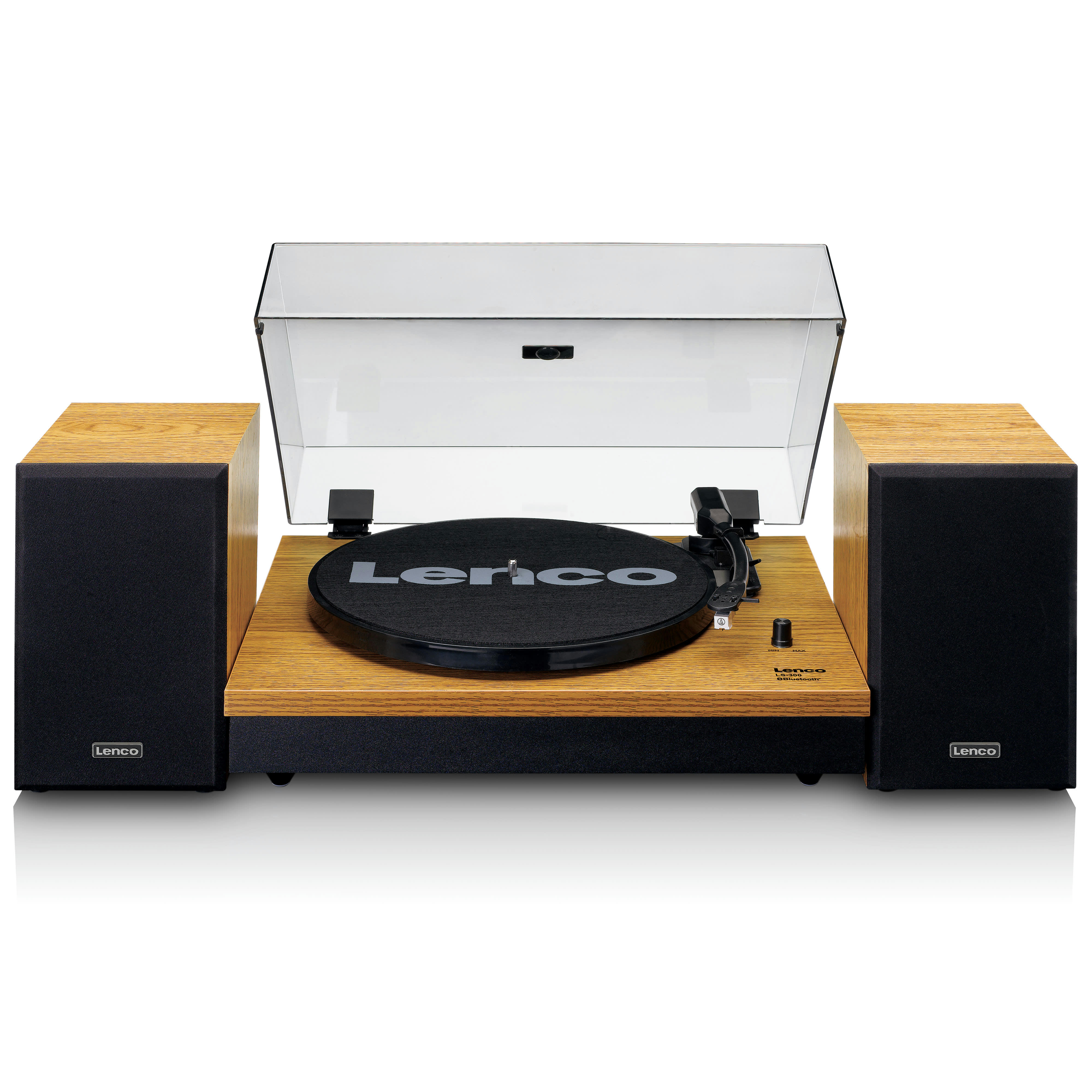 - Platine vinyle avec deux haut-parleurs externes en bois