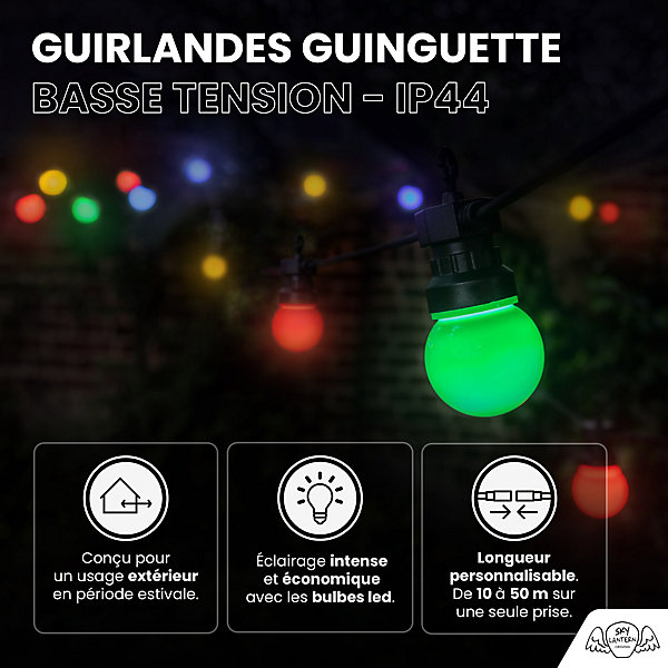 Guirlande Guinguette 10M Multicolore Avec Prise