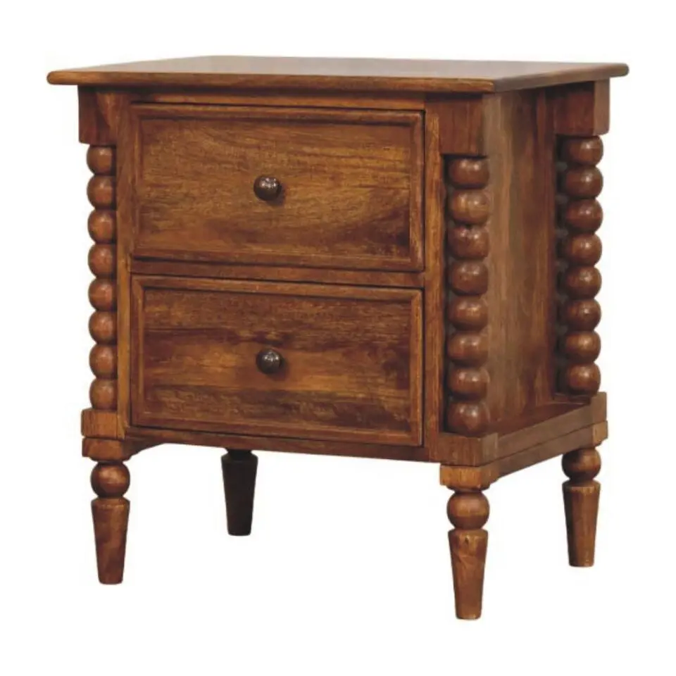 Artisan Furniture Massief Houten Amber Oak Nachtkastje met Spindelpoten, 2 Lades