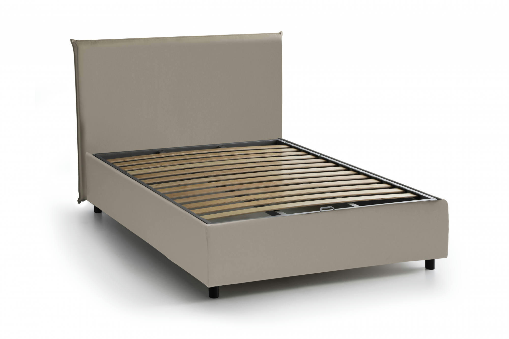 DACOST - Lit coffre 140x190 cm en éco-cuir gris taupe