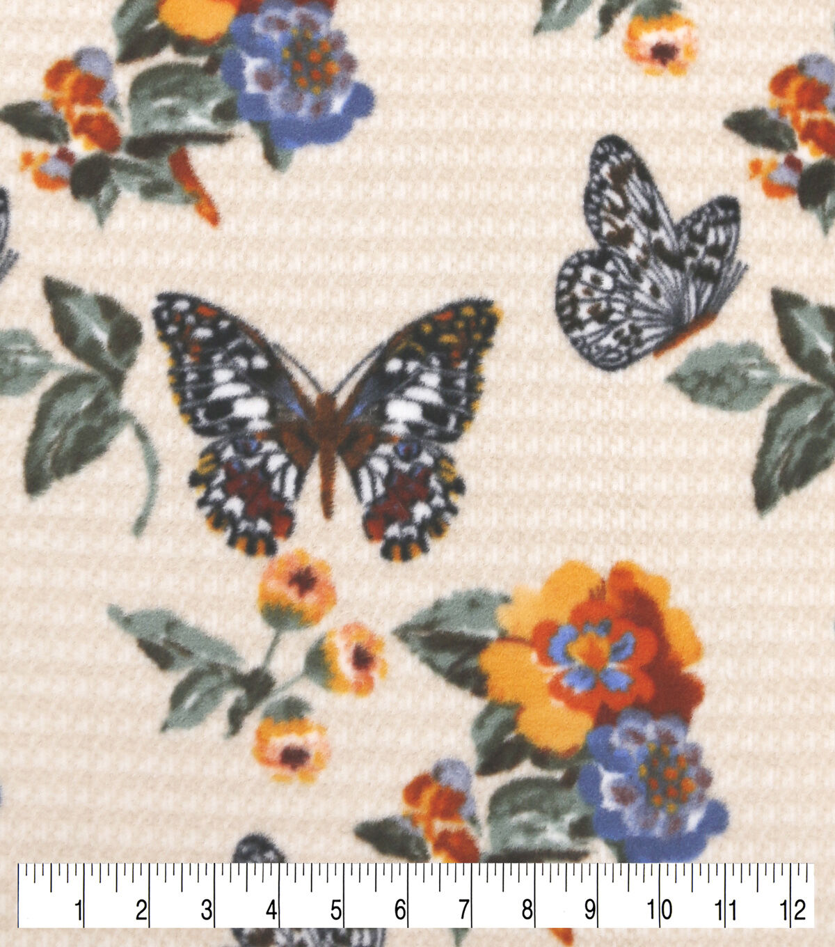 Fall Monarchs on Tan Anti Pill Fleece Fabric